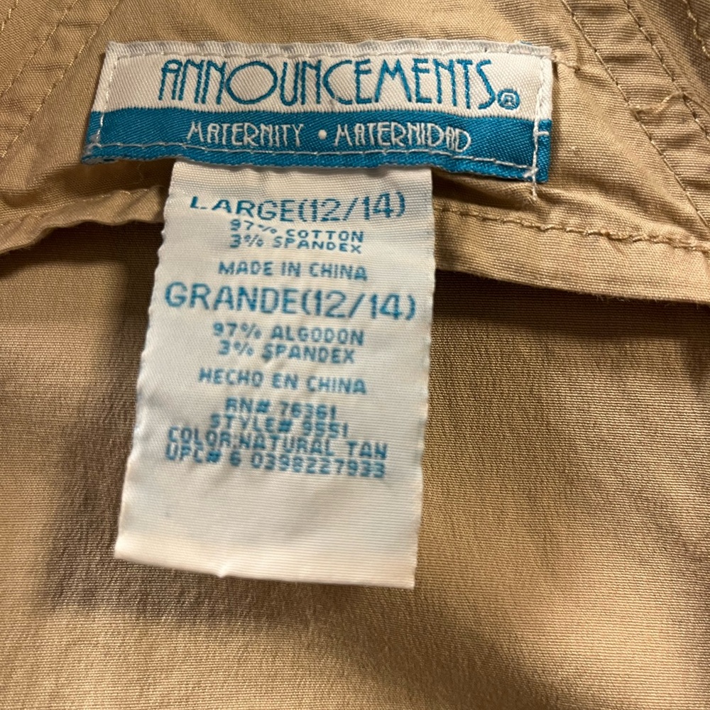 Announcements Maternity tan short overalls - sz L - Picture 10 of 10
